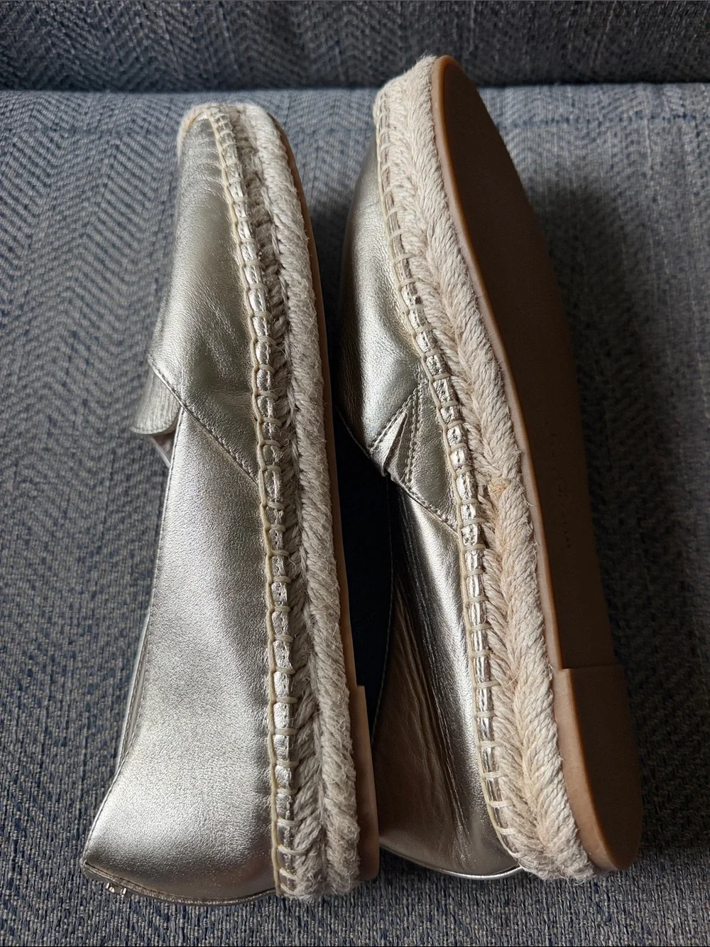 Sam Edelman Kenley Gold Leather Rounded Toe Slip On Espadrilles Flats Size: 10